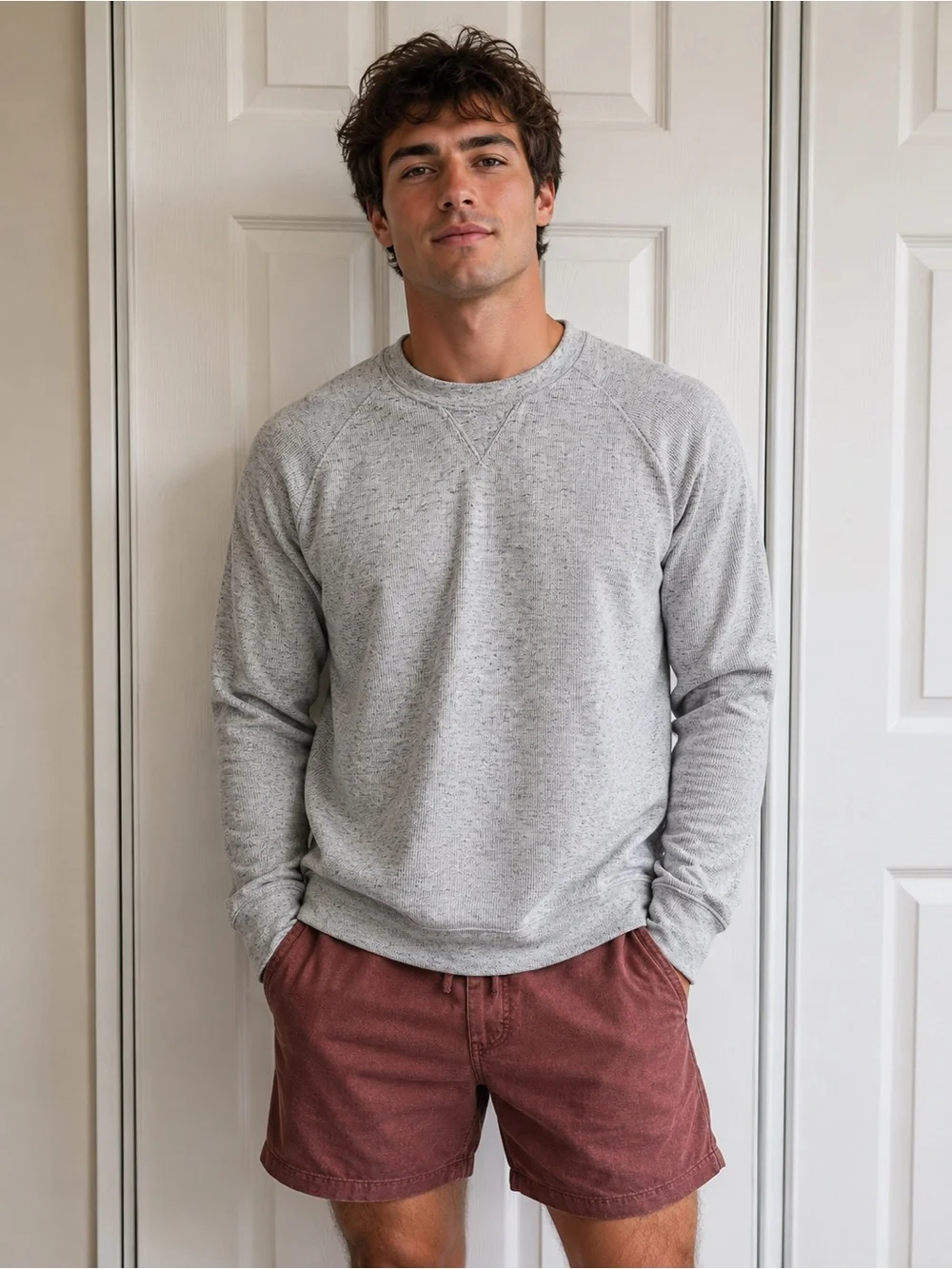 Banana Republic Gray Waffle Crewneck Sweatshirt Pullover Long Sleeve Size Large